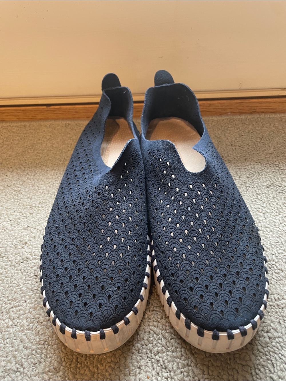 ILSE JACOBSEN Blue Slip-On Breathable Woven Platform Sneakers- Size 40